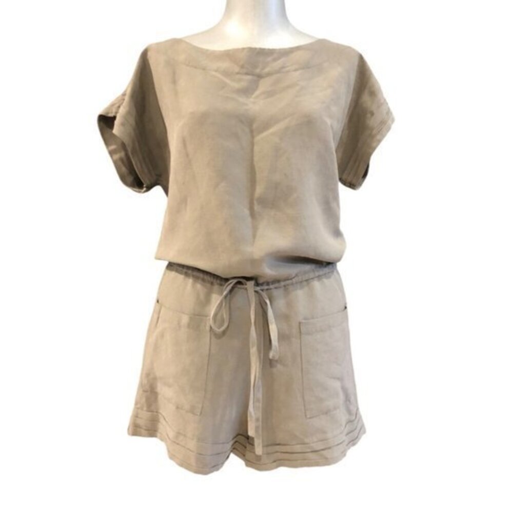Alice + Olivia Linen Silk Blend Khaki Tie Waist Romper Size S